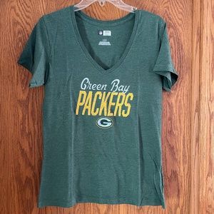 Glitter Green Bay Packers V-Neck T-Shirt | Size Large